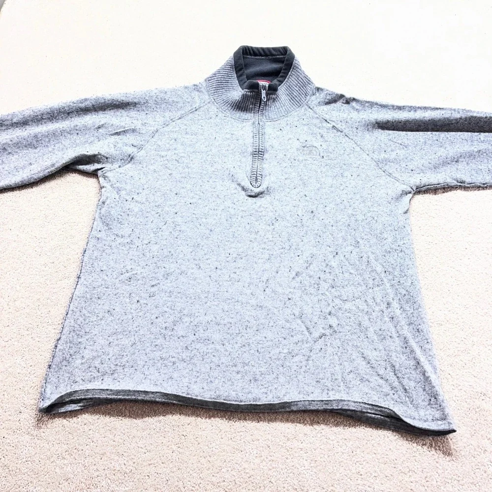 The North Face Quarter Zip Sweater Mens XL Gray Cotton Wool Blend Fleece Collar‎